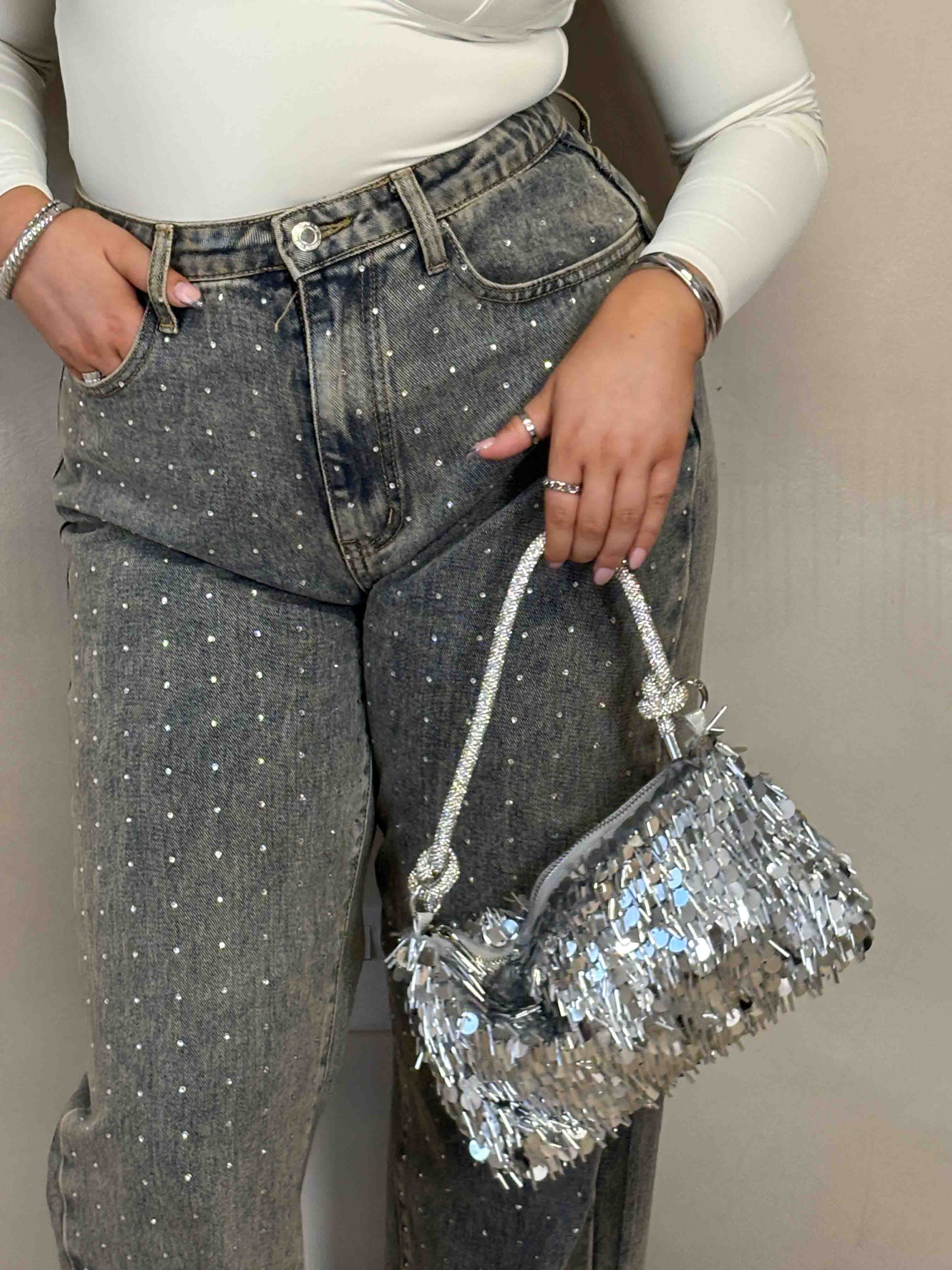 The Celeste Sequin Bag - Silver Nemildn